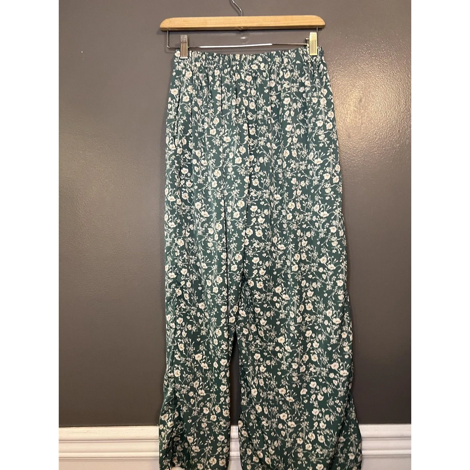ROOLEE Pants Womens Small Green Floral Wide Leg High Rise Elastic Waist Casual - Image 6