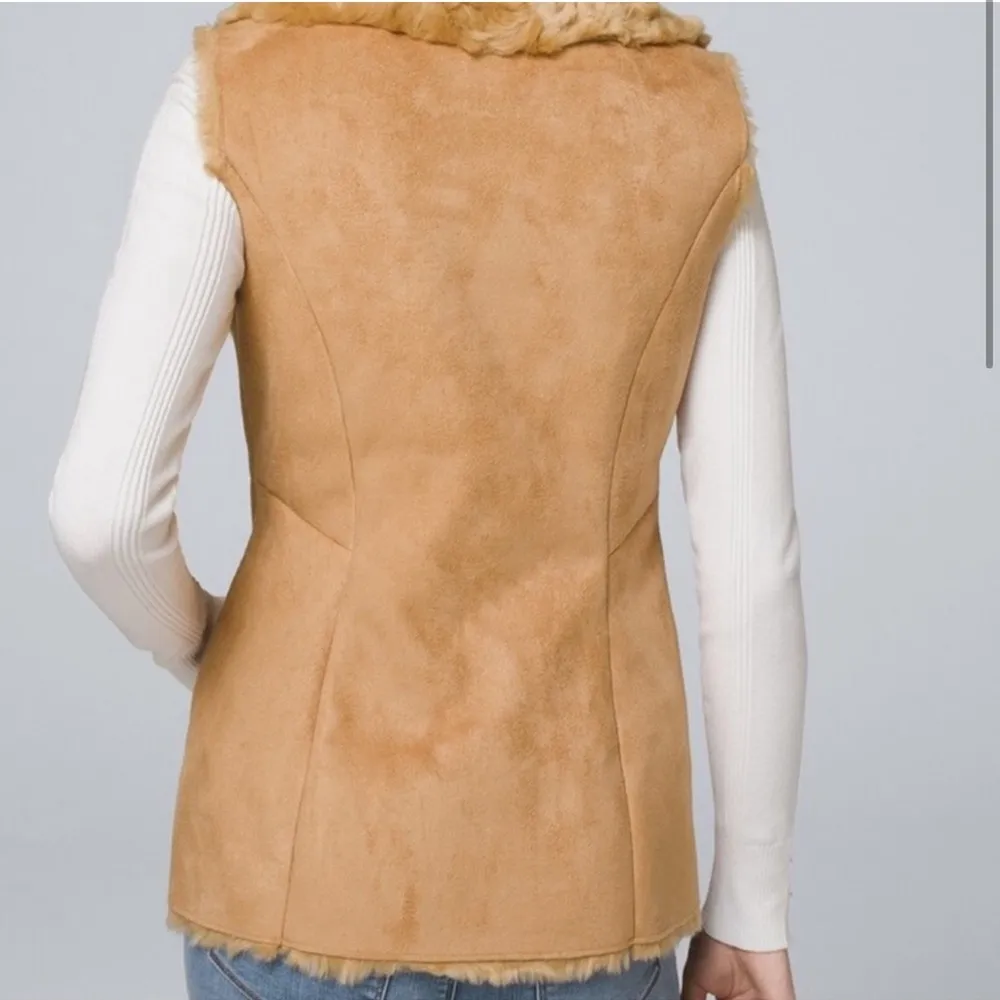 NEW White House Black Market Faux Fur Suede Mixed Vest in Tan - Image 3
