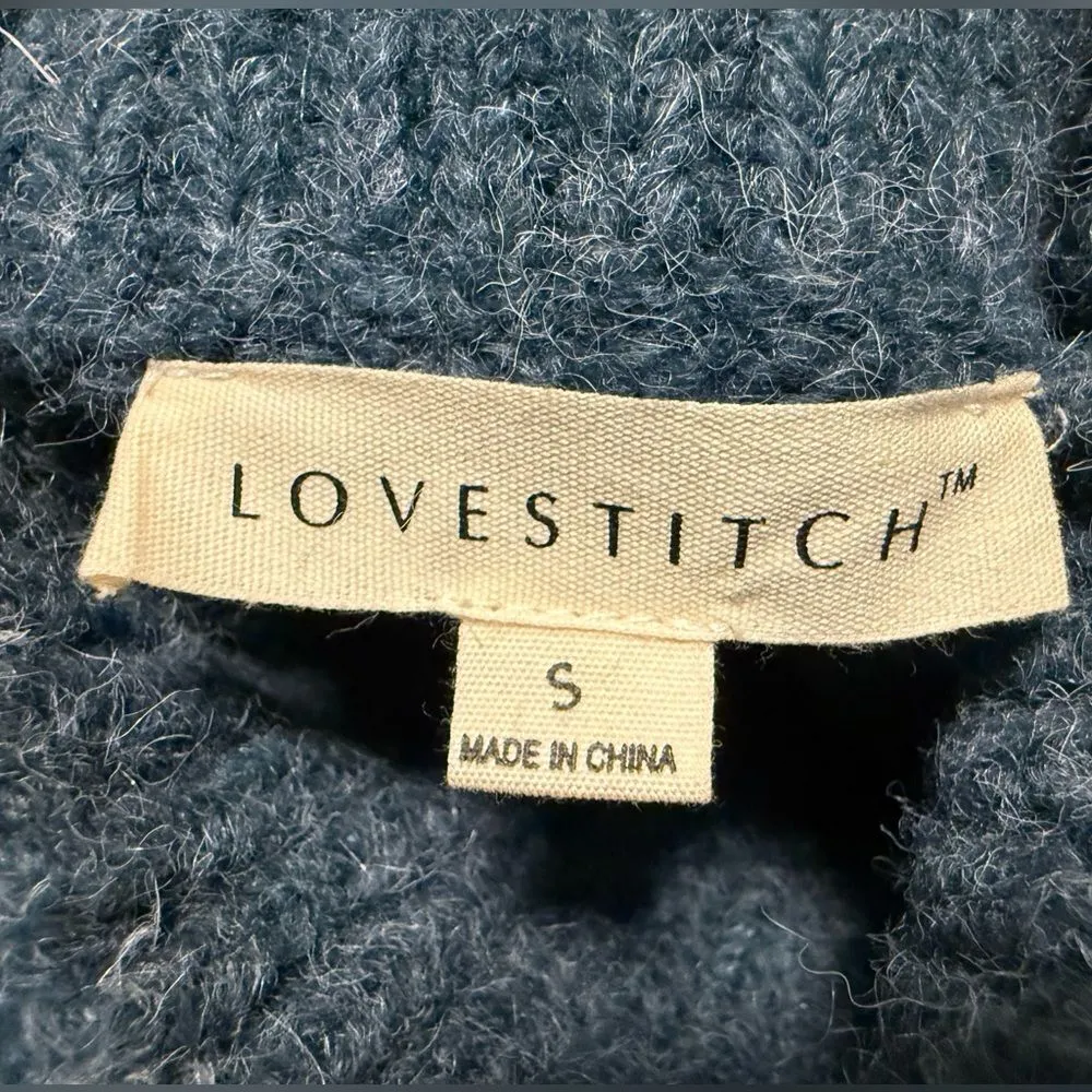 Lovestitch Chunky Cable Knit Mock Neck Pullover Sweater Teal Green Size Smalll - Image 4