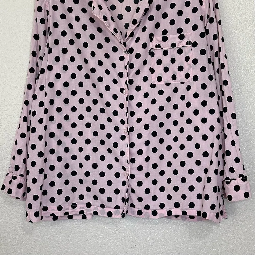Victoria’s Secret Pink Black Polka Dot Button Down Pajama Top - Image 7
