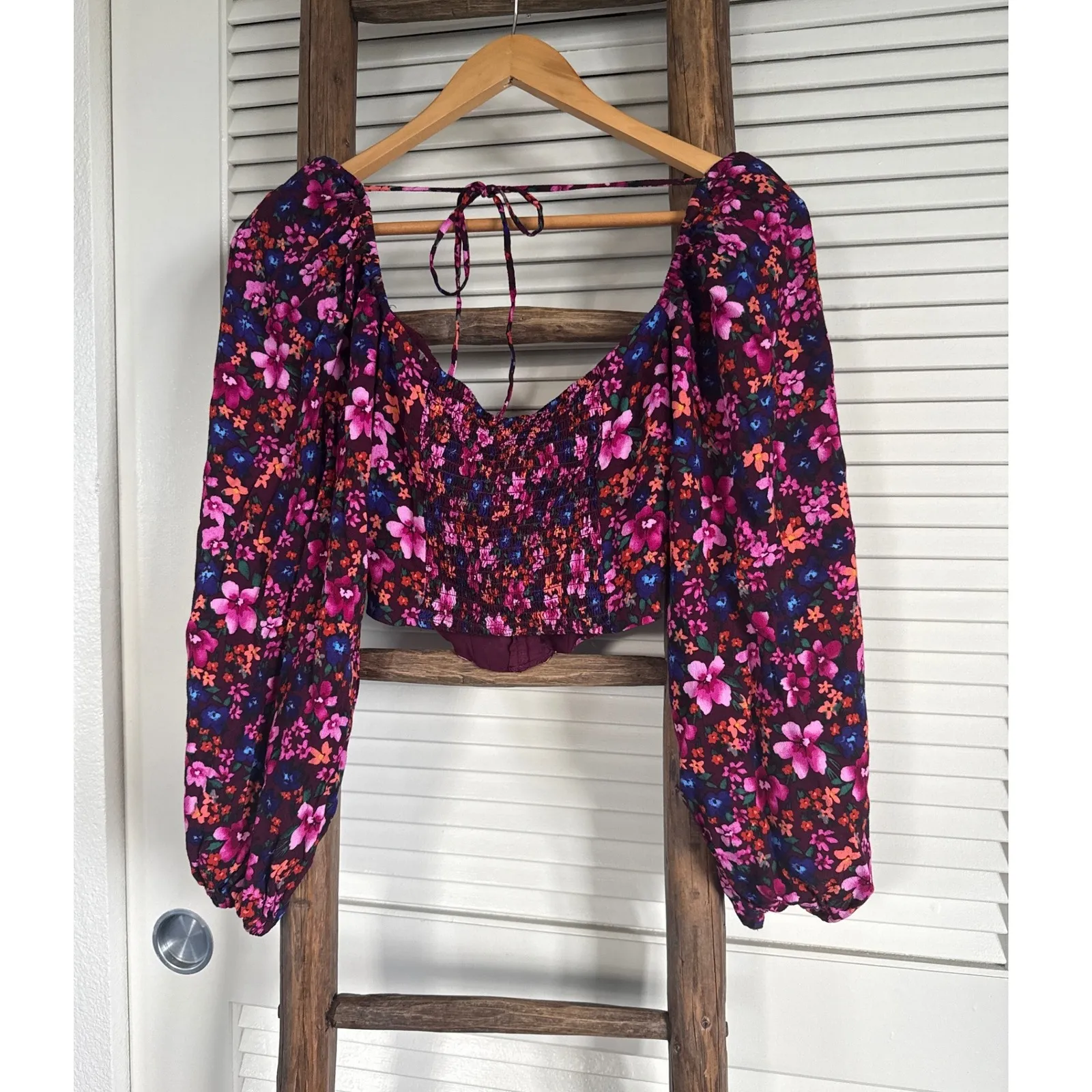 ASTR the label Floral Print Crop Top Long Sleeve Square Neck Blouse  SizeXS - Image 4