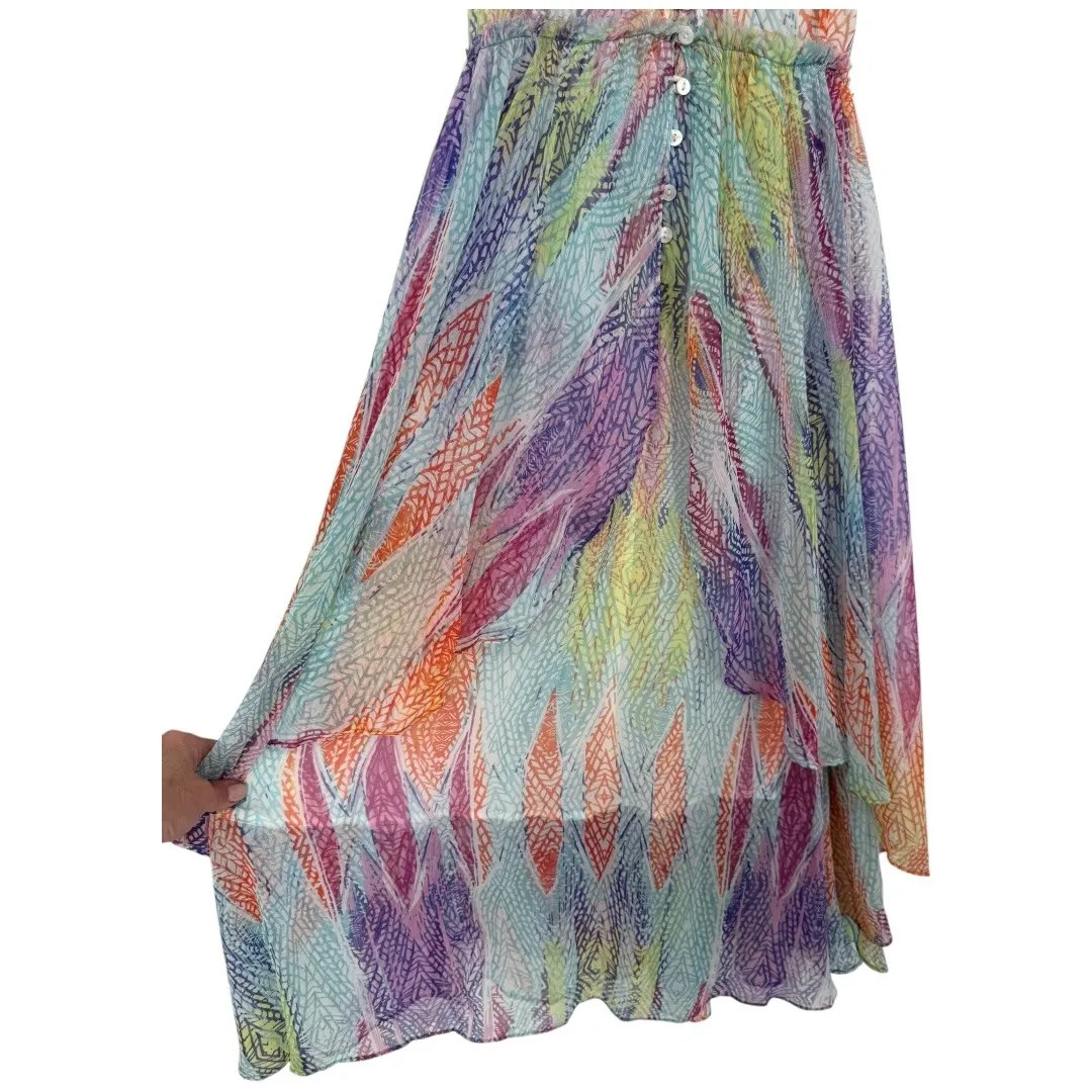 NWT Free People Sea Gypsy Rainbow Feather Print Midi Dress Size Small Boho Fairy - Image 15