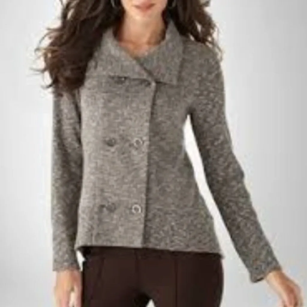 SOMA CHICO'S Divine Vintage Terry Button Front Jacket Brown White Marled Sweater - Image 2