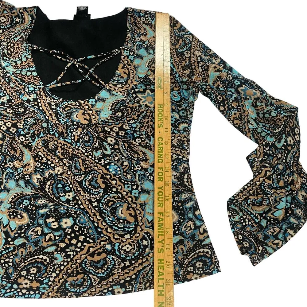 INC International Concepts Women's Crisscross Top Long Sleeve Floral Size L Y2K - Image 5
