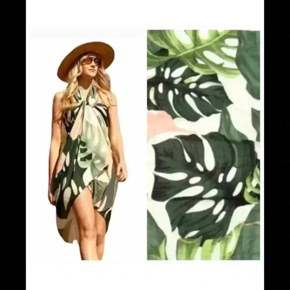 Virginia wolf rose and leaf multi wear wrap Green - Image 8