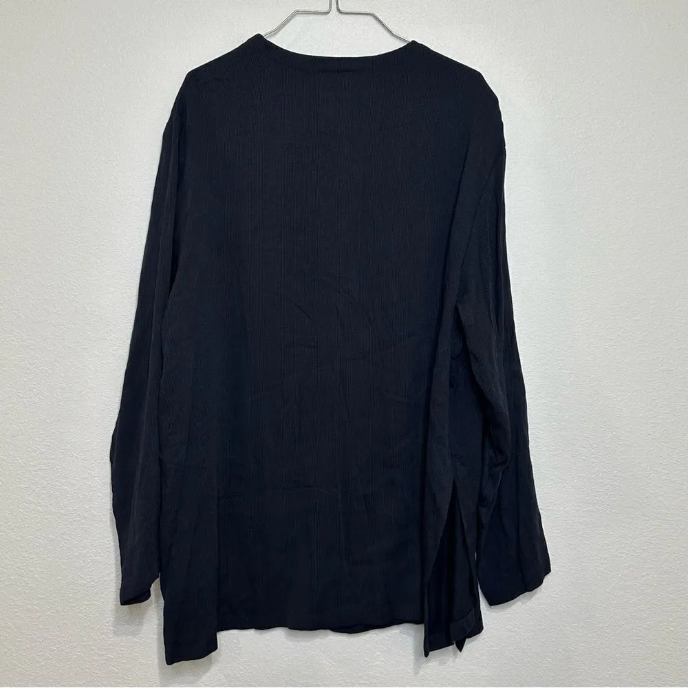 Eileen Fisher Boxy Black Ribbed Casual Cardigan Women Sz Medium Lagenlook USA - Image 3