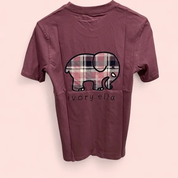 Cute Ivory Ella NWT mauve berry plaid elephant soft cotton t-shirt - Image 2