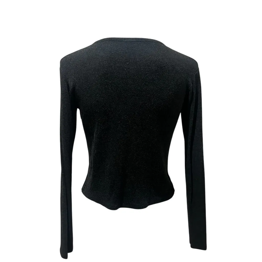 Brandy Melville Women's Black Henley Long Sleeve Button-Up Top M - Image 8