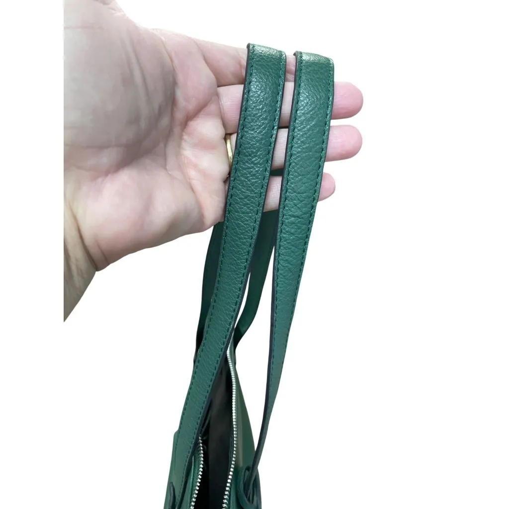 Tahari Womans Green Pebbled Leather Tote HandBag Silver Charm SKU 9355 - Image 4