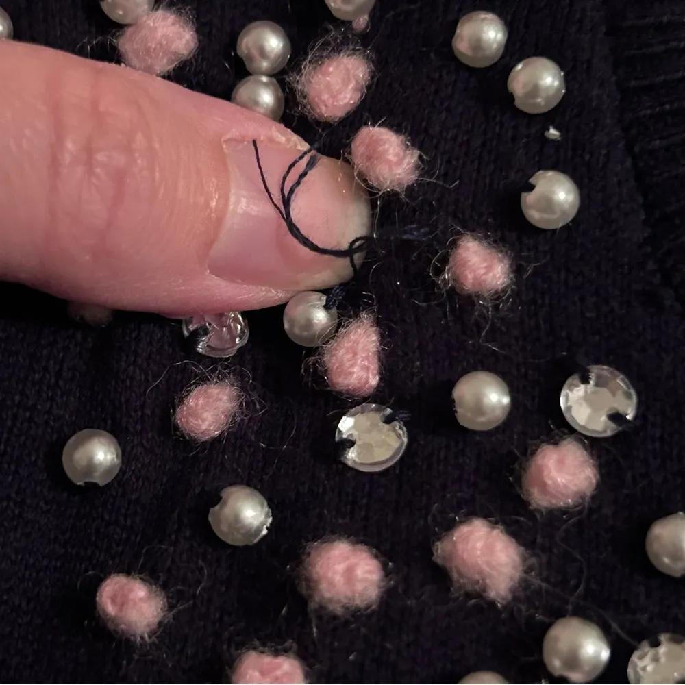 LOFT Women’s Size Sm Navy Blue Embellished Jewel Beaded Cardigan Button Sweater - Image 6