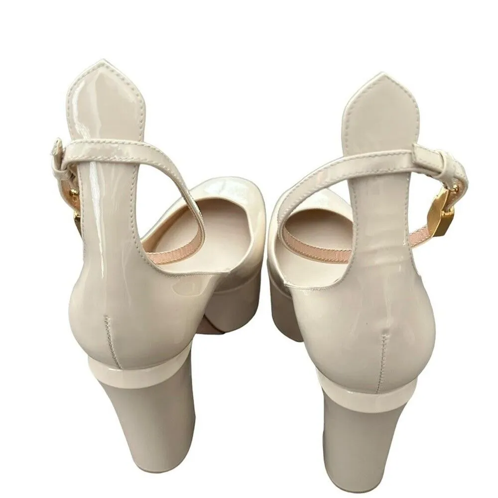 Valentino Womens Ivory Patent Leather Tan - Image 7