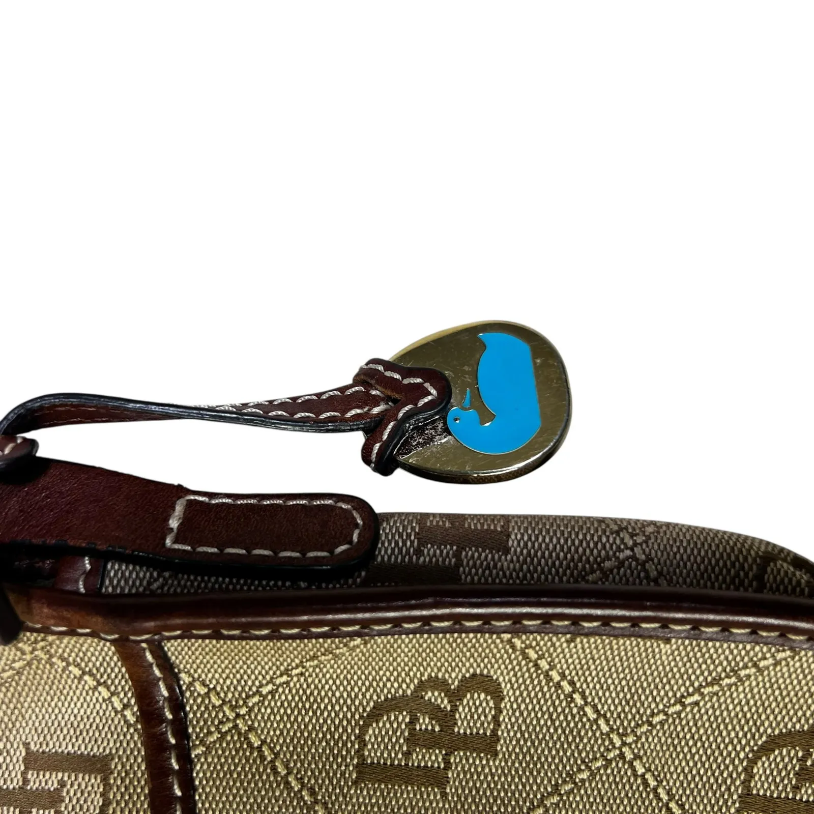 Vintage Dooney & Bourke Crossbody Bag Brown Monogram Logo Flap Canvas Leather - Image 6