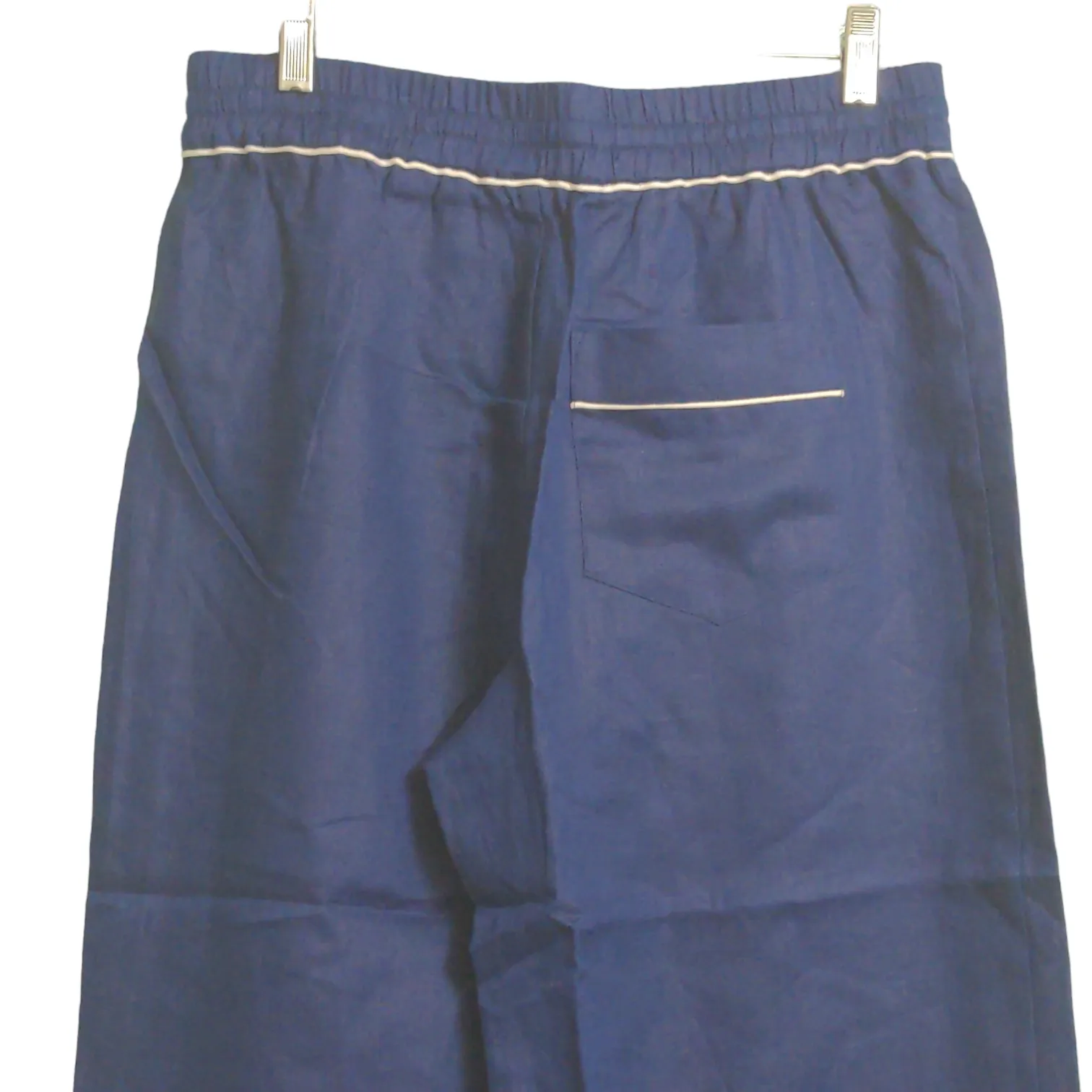 Hill House The Skylar Pant Navy Blue White Linen Wide Leg Adjustable M New - Image 5