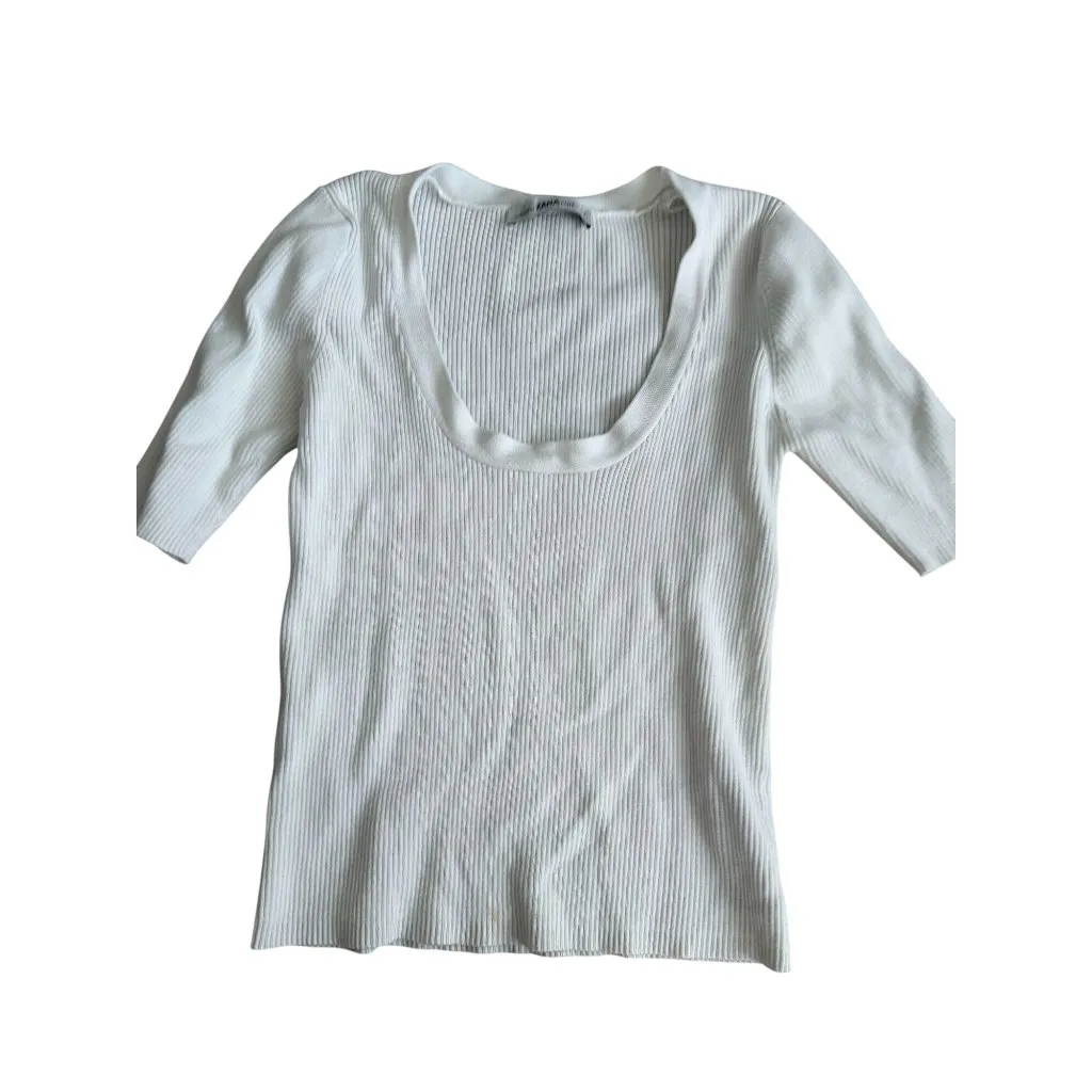 ZARA Basic Knit White Scoopneck Ribbed Top Size Small - Image 4