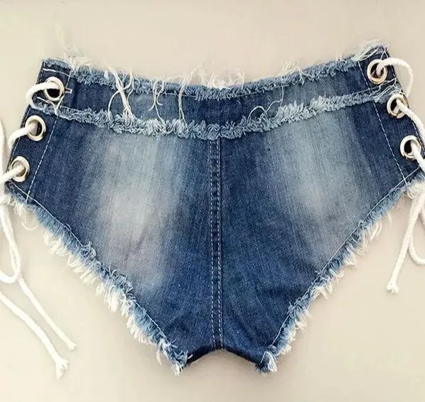 Womens Denim Booty Shorts, Sexy Mini Lace Up Thong Jeans Shorts, Clubwear, Party - Image 7