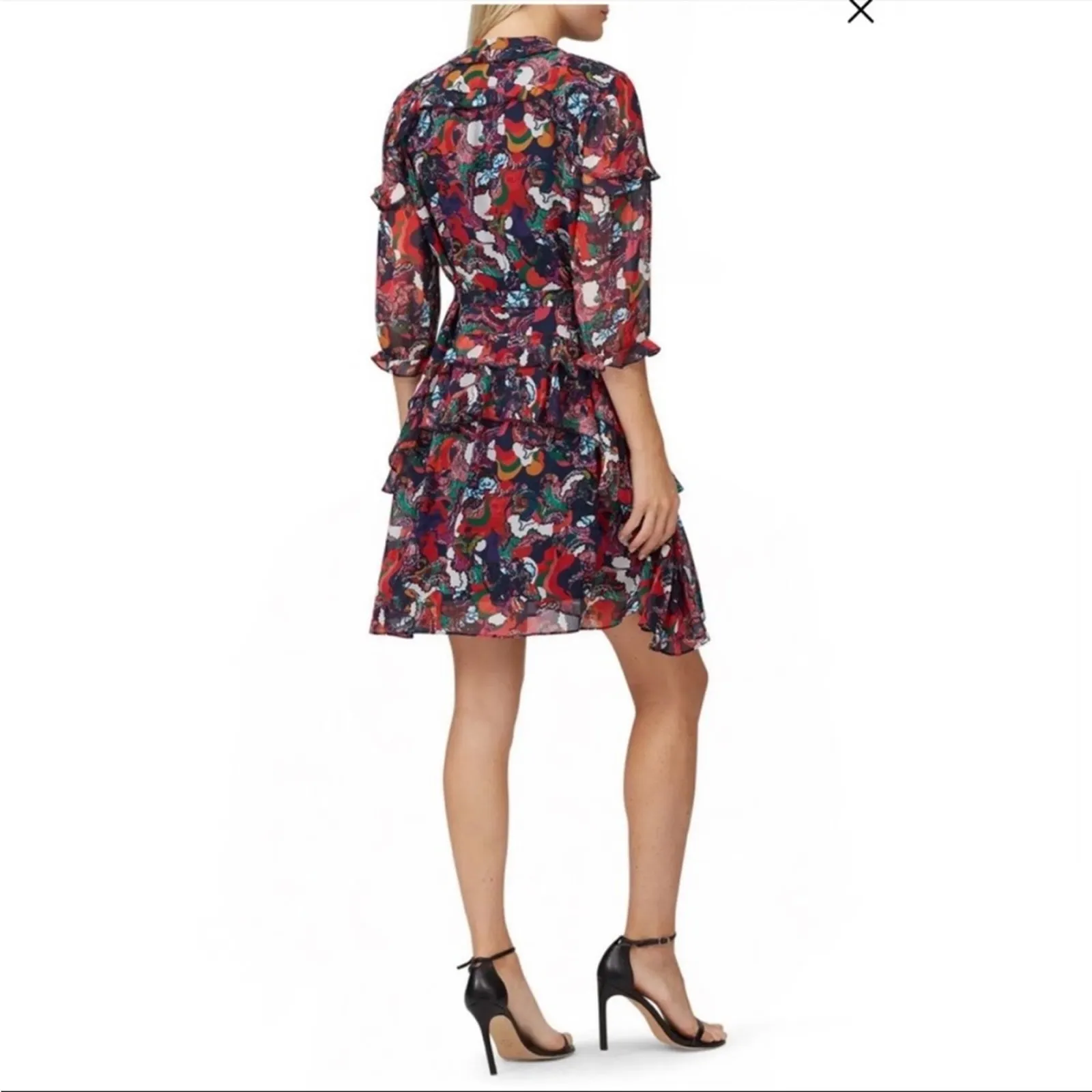 SALONI Printed Colorful Tilly Ruffle Button front Mini Dress size 6 Red - Image 5