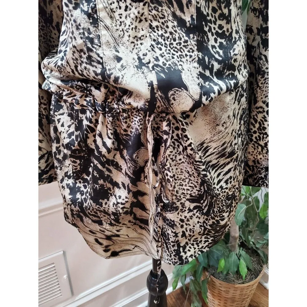 Bill Blass Women's Black & Beige Polyester V-Neck Long Sleeve Top Blouse Size XL - Image 4