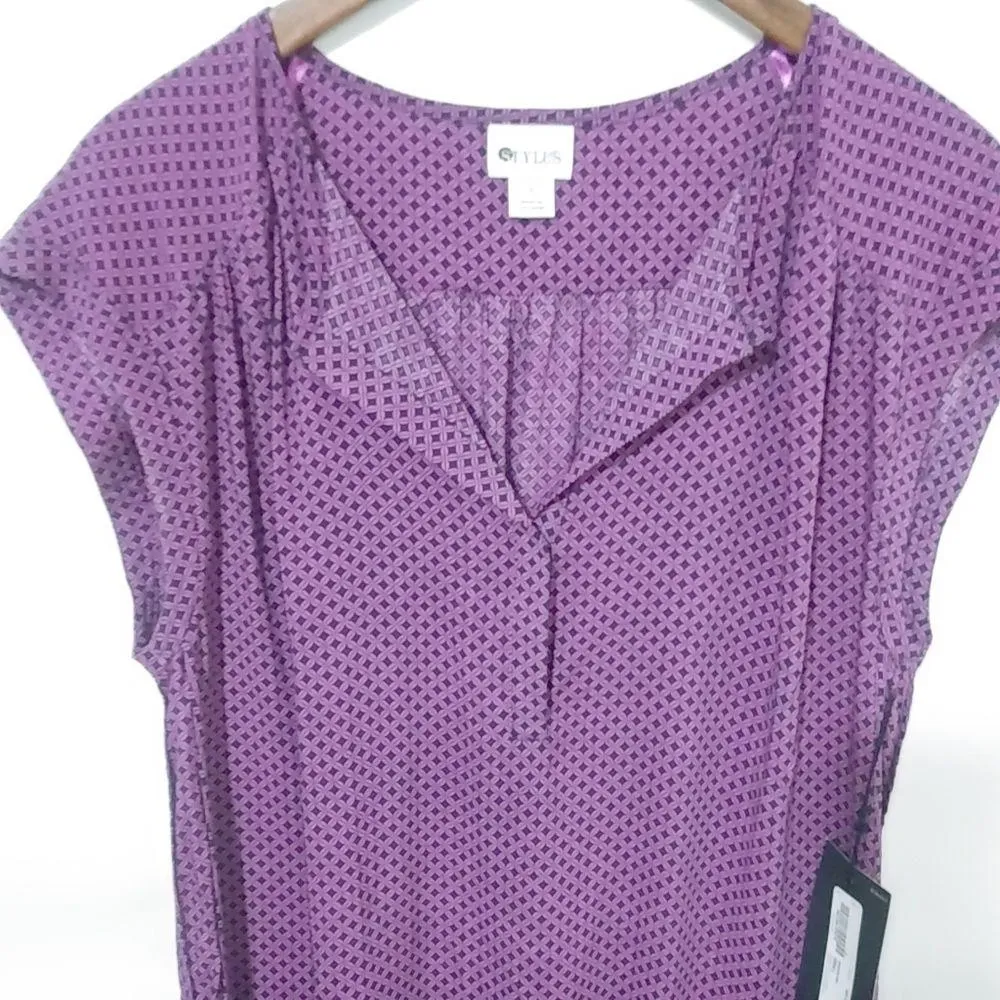 Stylus S Purple Navy Diamond Pattern Top NWT Blue - Image 4