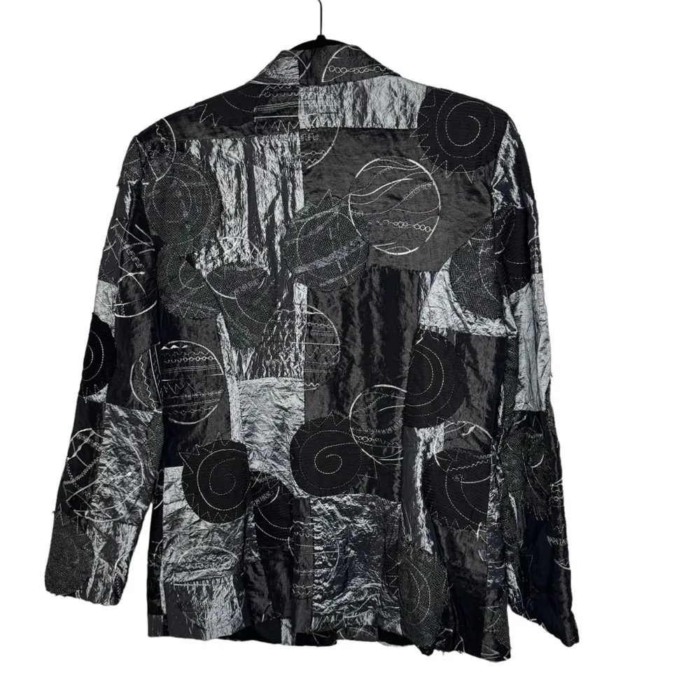 Joseph Ribkoff Veston Jacket Mixed Media Patchwork Black Grey 12 - Image 5