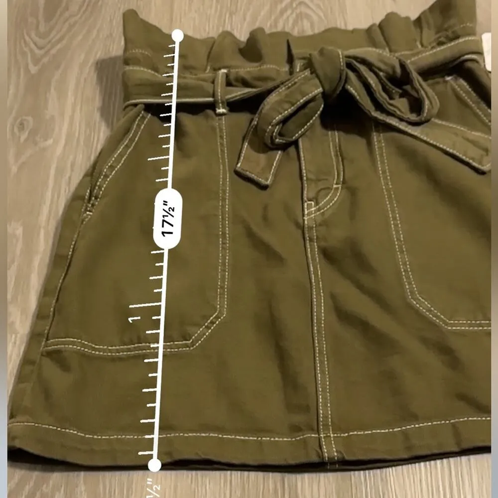 Free People Splendor In The Grass PaperBag Waist Mini Skirt in Army Green Size 6 - Image 7