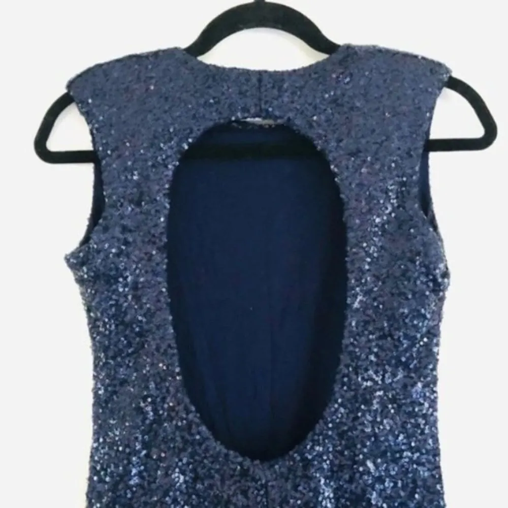 ASOS Dress 6P Sequin Back Cut Out Navy Blue Petite Vegas New Years Eve Party - Image 8