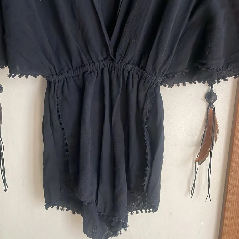 Caravana Izamal Fringed Cotton Gauze Playsuit Black Size undefined - Image 4