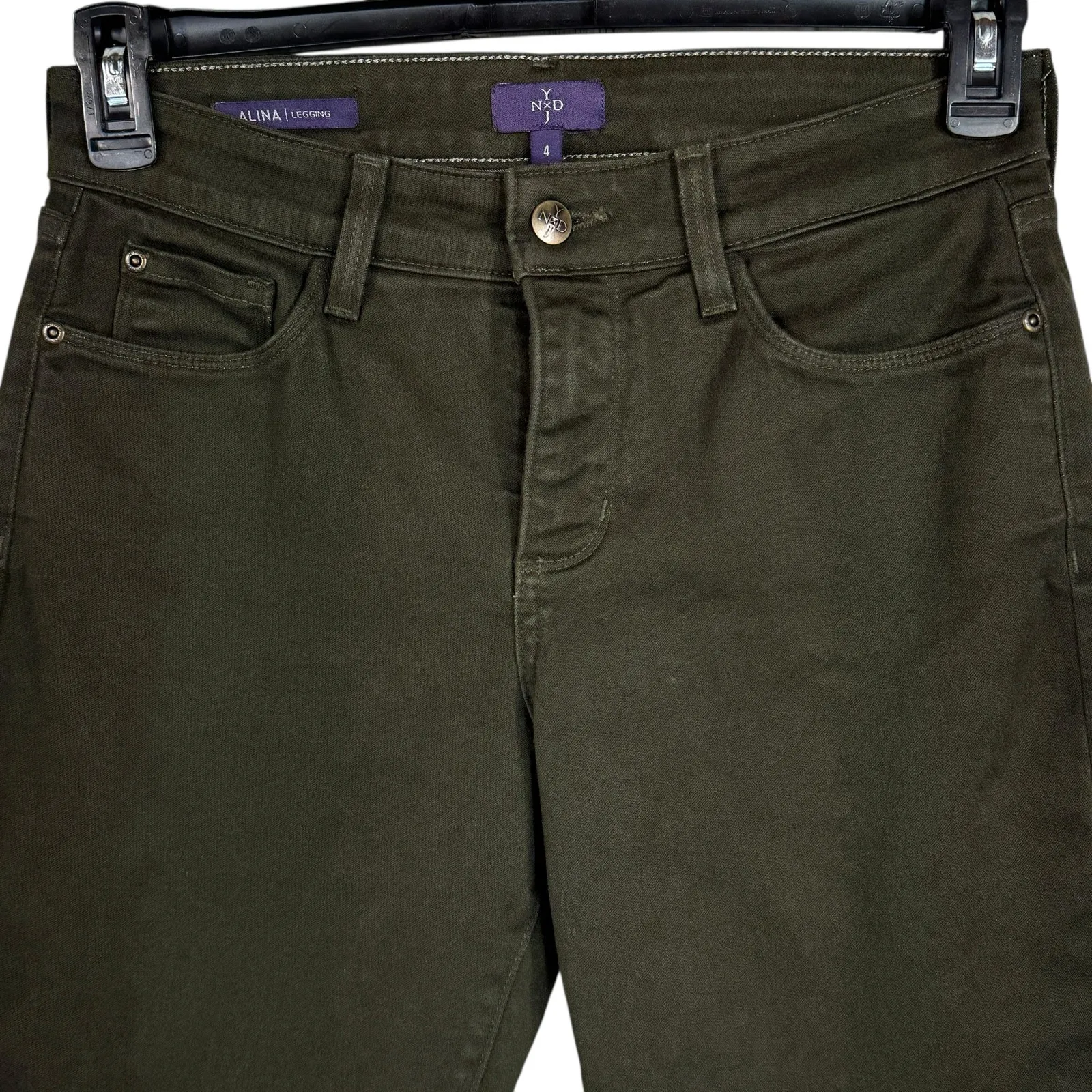 NYDJ SZ 4 Alina Legging Jeans LiftxTuck Stretch Mid-Rise Zip-Fly Olive Green - Image 2