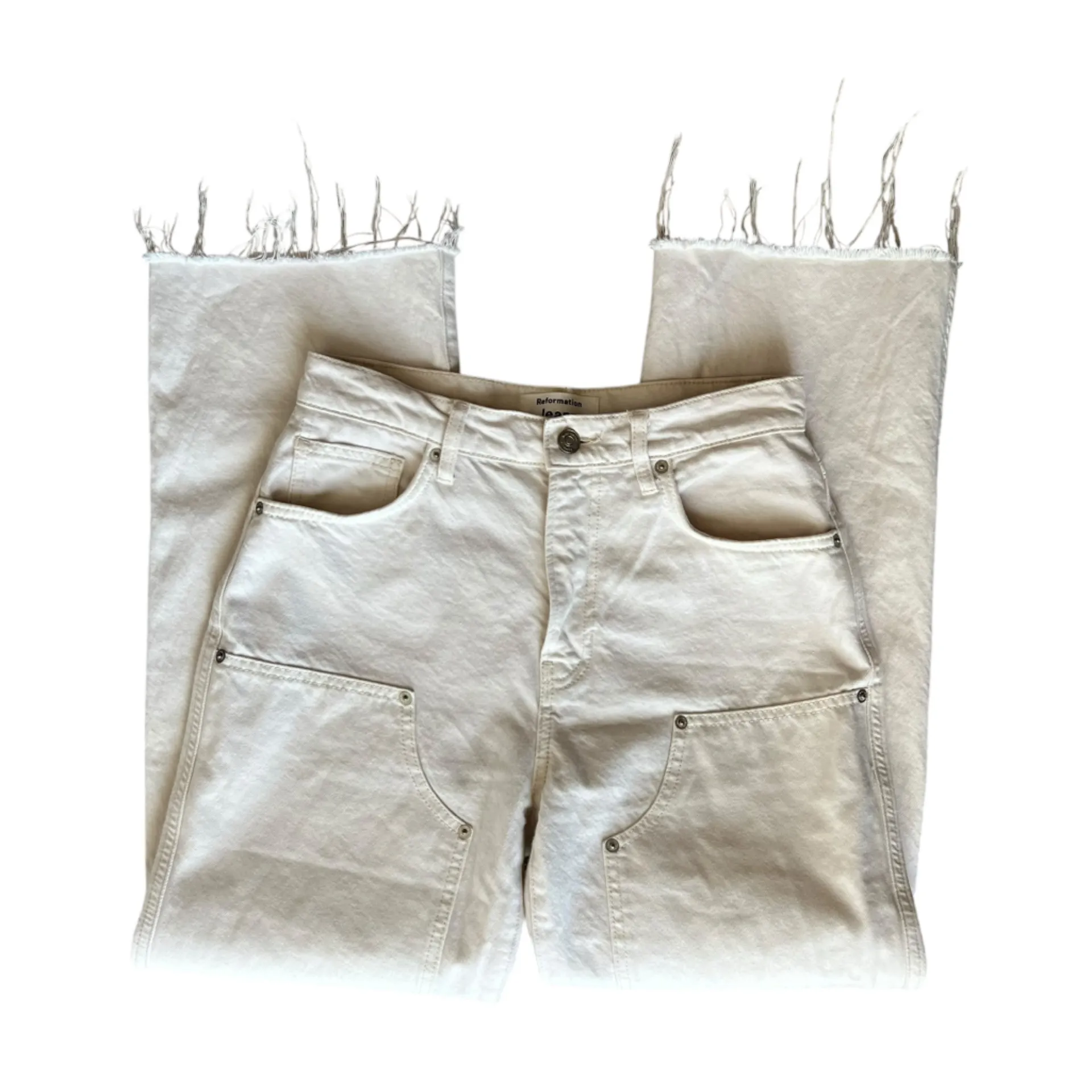 Reformation Val Carpenter 90s Mid Rise Straight Jeans Rivets Fior Di Latte White - Image 3