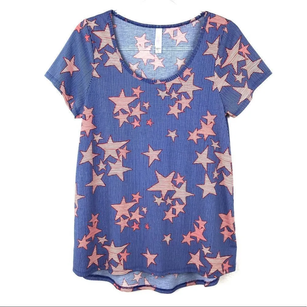 LuLaRoe  Classic T Blue Red Striped Star Print Top - Image 6