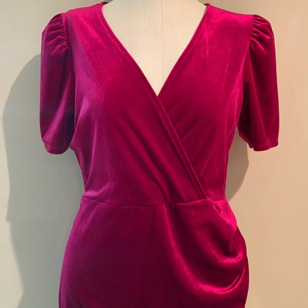 fuschia velvet body con rouched mini dress - Image 2