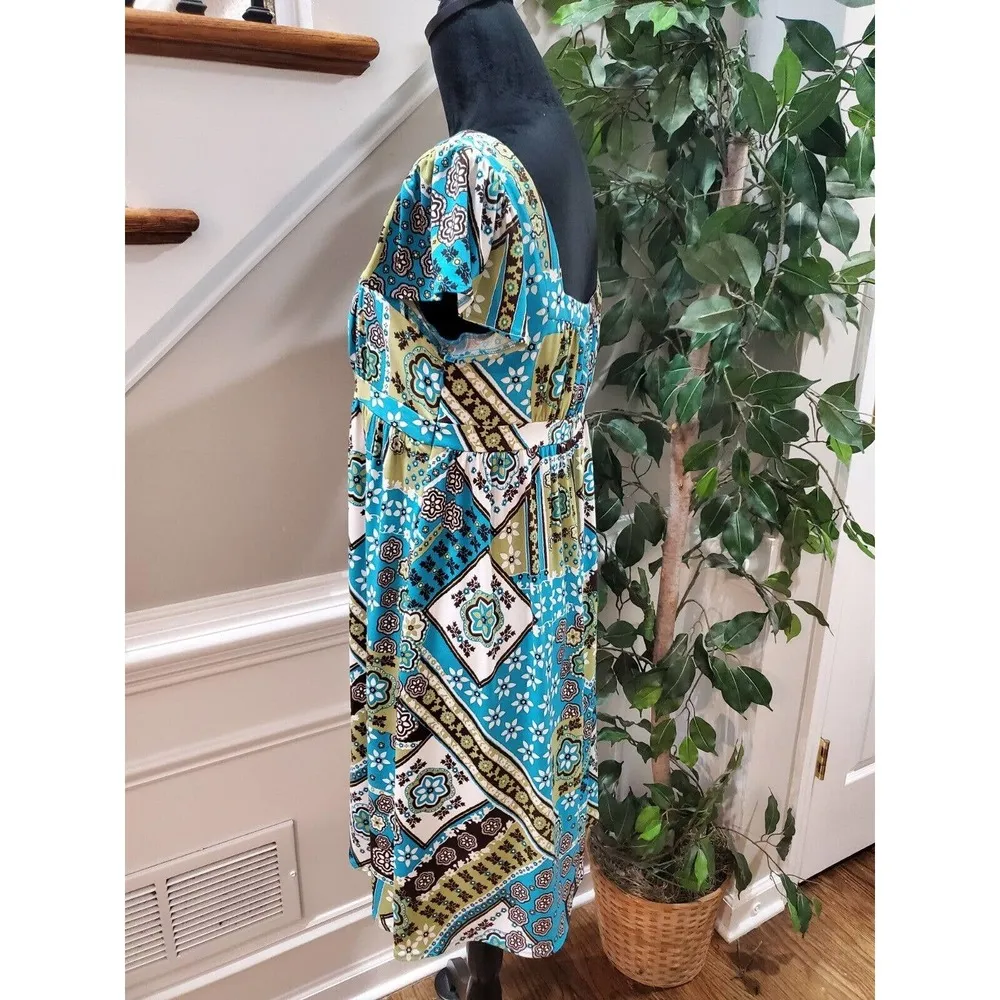 Suzi Chin Women's Multicolor Square Neck Short Sleeve Knee Length Dress Size 8 - Image 7