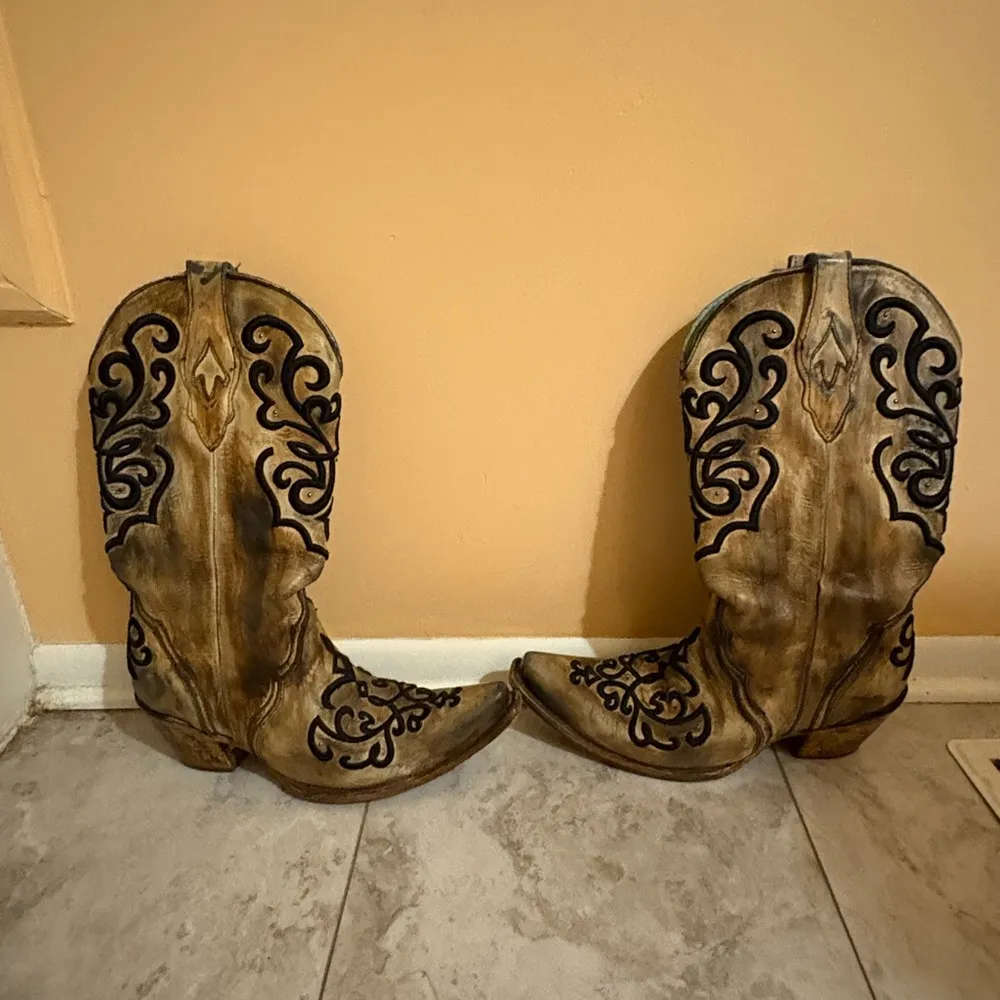 Distressed Brown Embroidered Cowboy Boots - Image 7