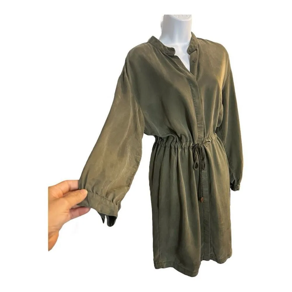 A New Day Chambray Shirt Dress Size M Women Green  Button Up Drawstring Waist - Image 3