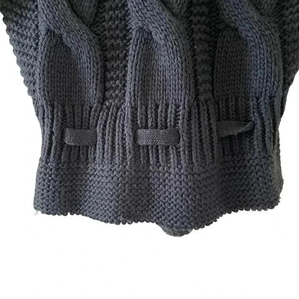 Black Knit Open Front Tie Snap Button Closure ¾ Sleeves Sweater Women’s Cardigan Size M - Image 6