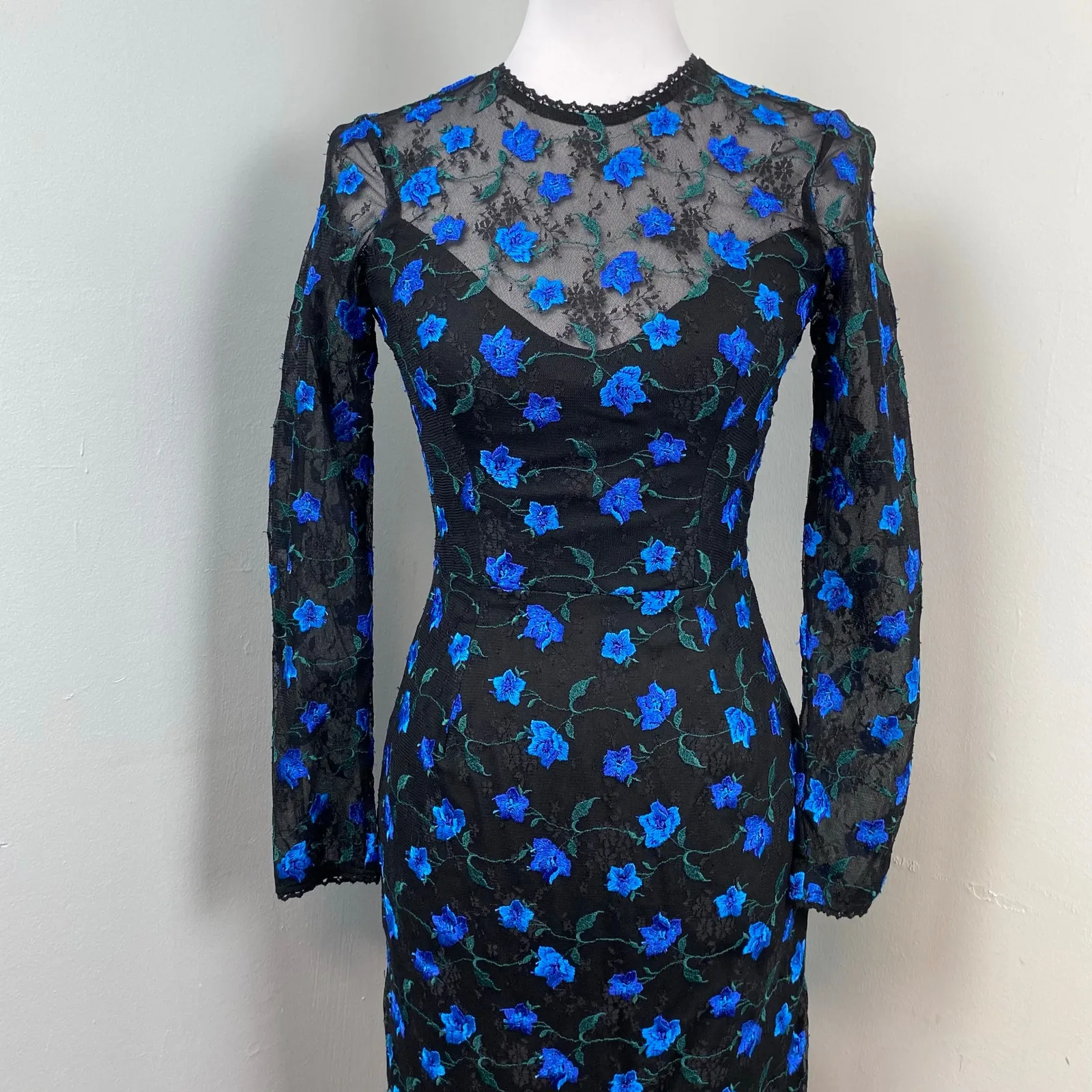 Dress The Population Sophia Indigo  Embroidered Lace Illusion Dress Small - Image 6