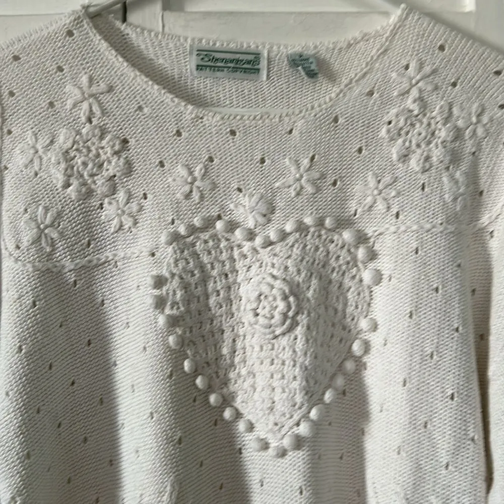 VIntage Shenanigans white Cotton/Ramie short sleeve knit sweater - Image 2