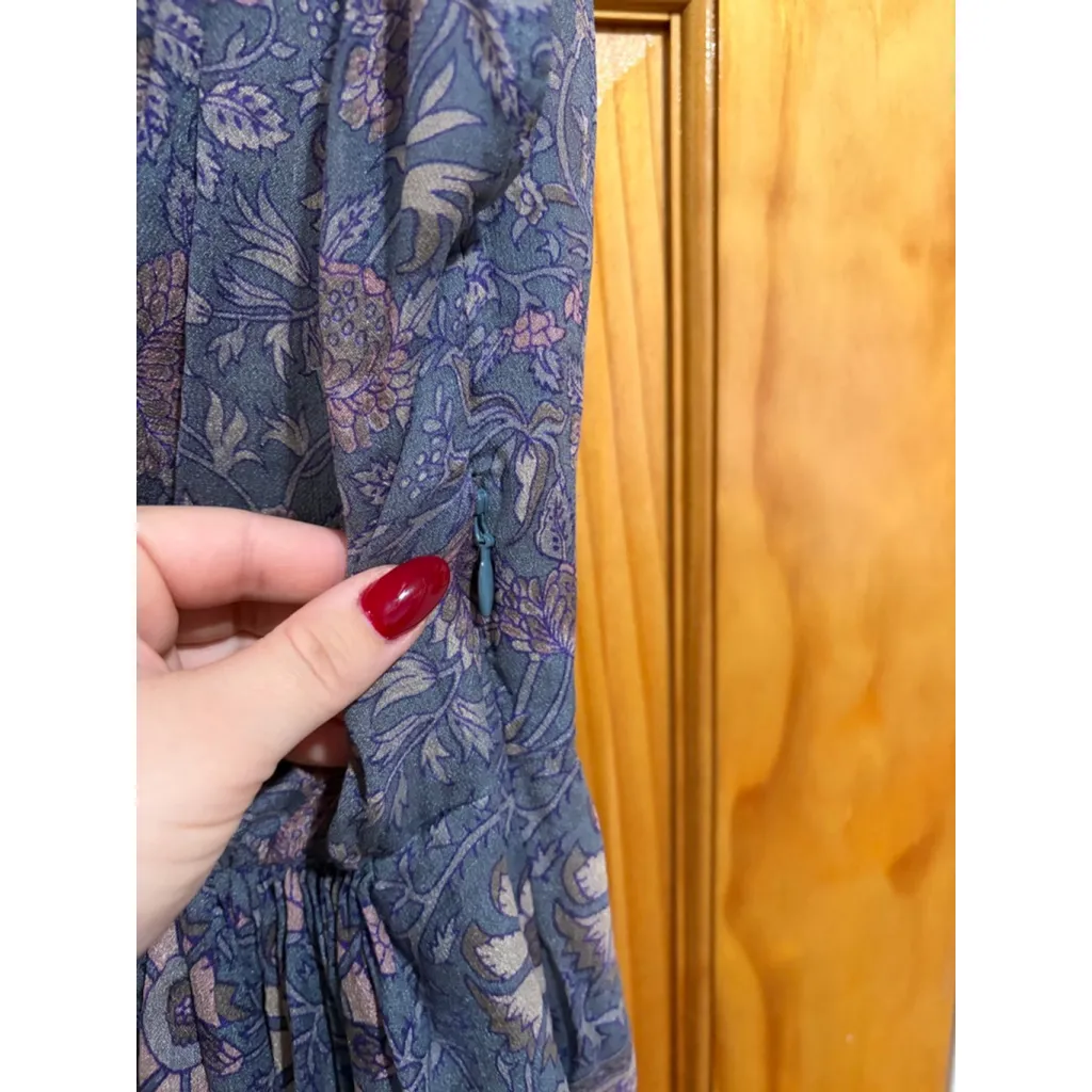 Mes Demoiselles Paris Silk Dress FR36 US4 Boho Floral Maxi Midi Blue Purple Size 4 - Image 7