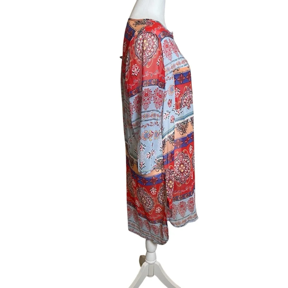 Fig & Flower Red Blue Sheer Popover Tunic Overlay Large Bohemian Lightweight - Image 3