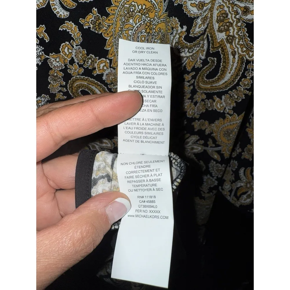 Michael Kors NEW Women's Dress Medium M Black Marigold Long Sleeve Paisley Shift - Image 9