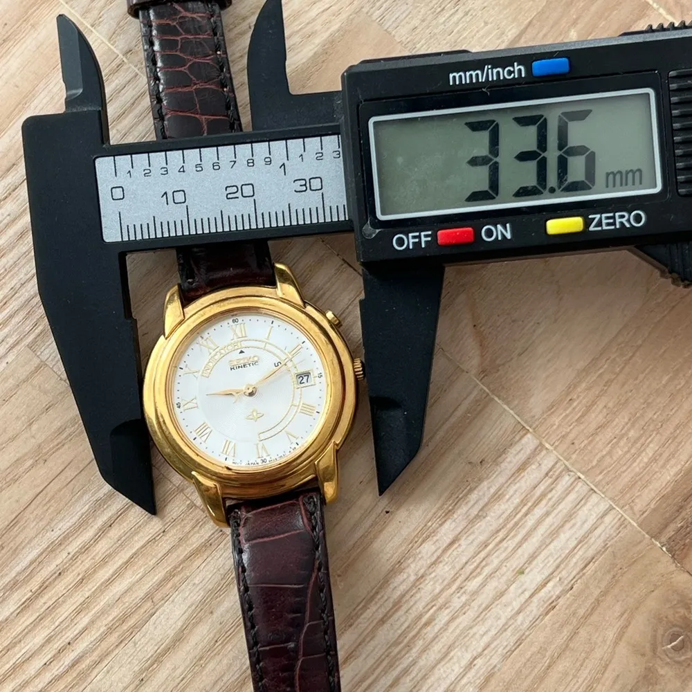 Seiko Kinetic Automatic Rare Vintage Ladies Watch Gold Case Silver Dial Date - Image 14