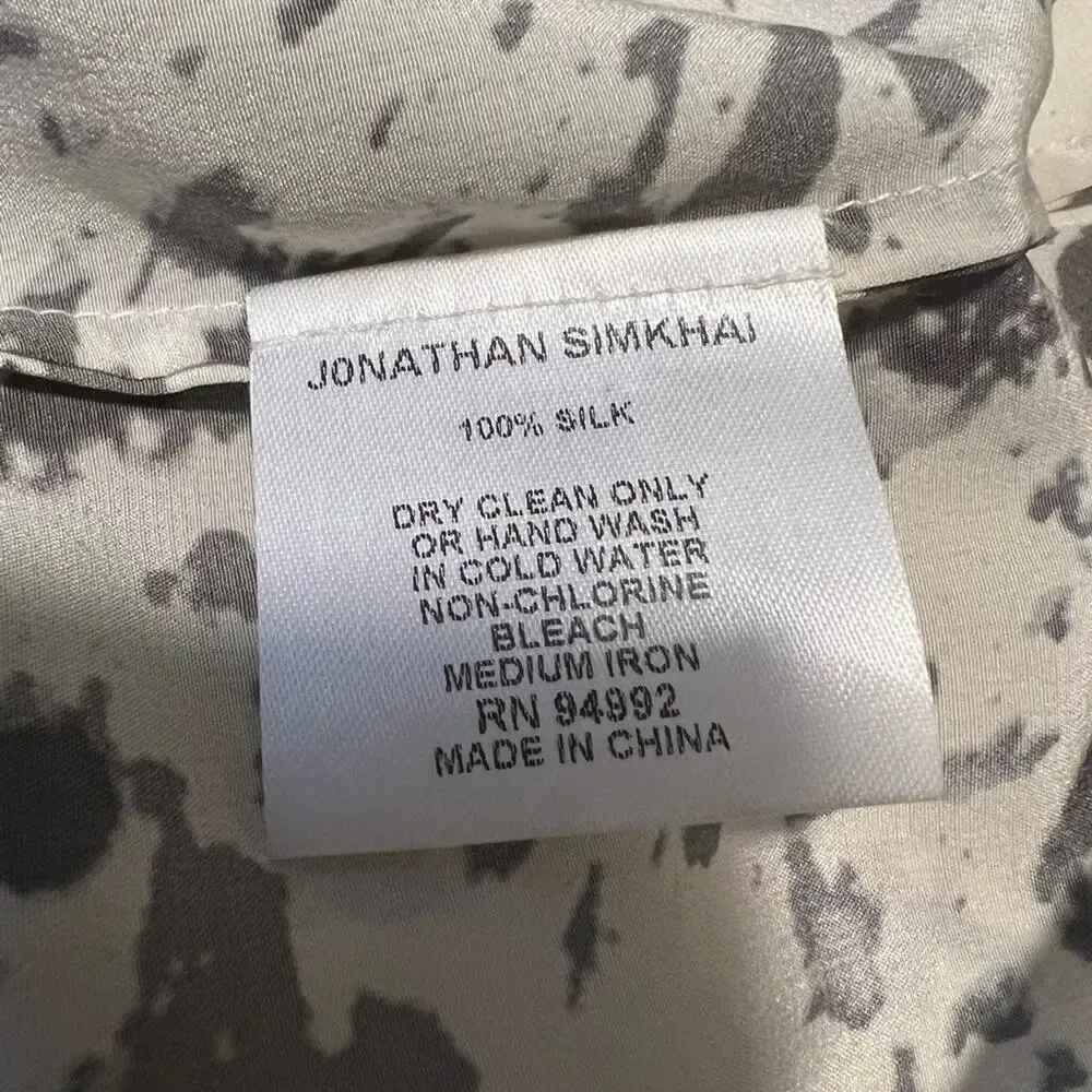 JONATHAN SIMKHAI Printed Silk Short‎ Sleeve Top size XS White - Image 9