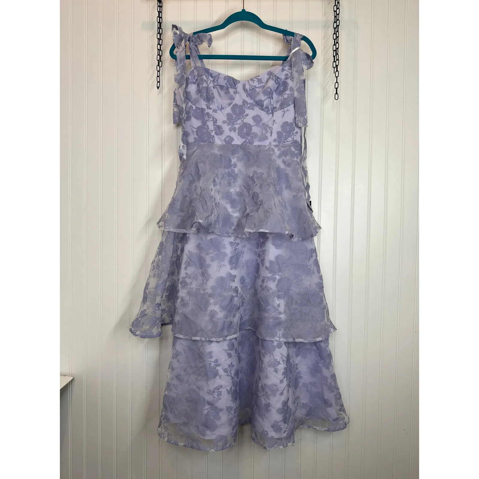 NWT LULUS Glamorous Sweetie Lavender Burnout Tie-Strap Bustier Midi Dress Sz XS - Image 2
