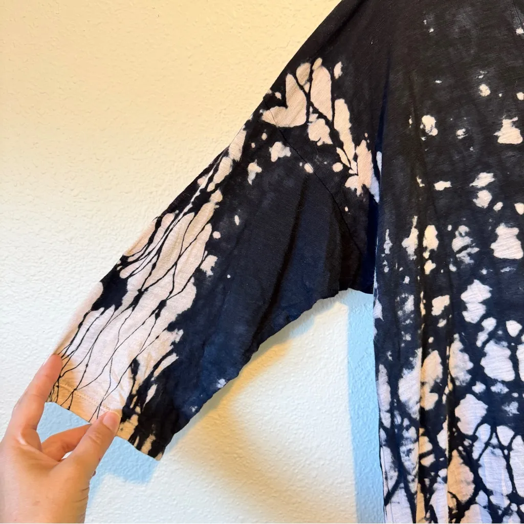 XCVI Wearables Black Cream Tie Dye Short Sleeve Tunic Blouse Womens L Lagenlook - Image 2