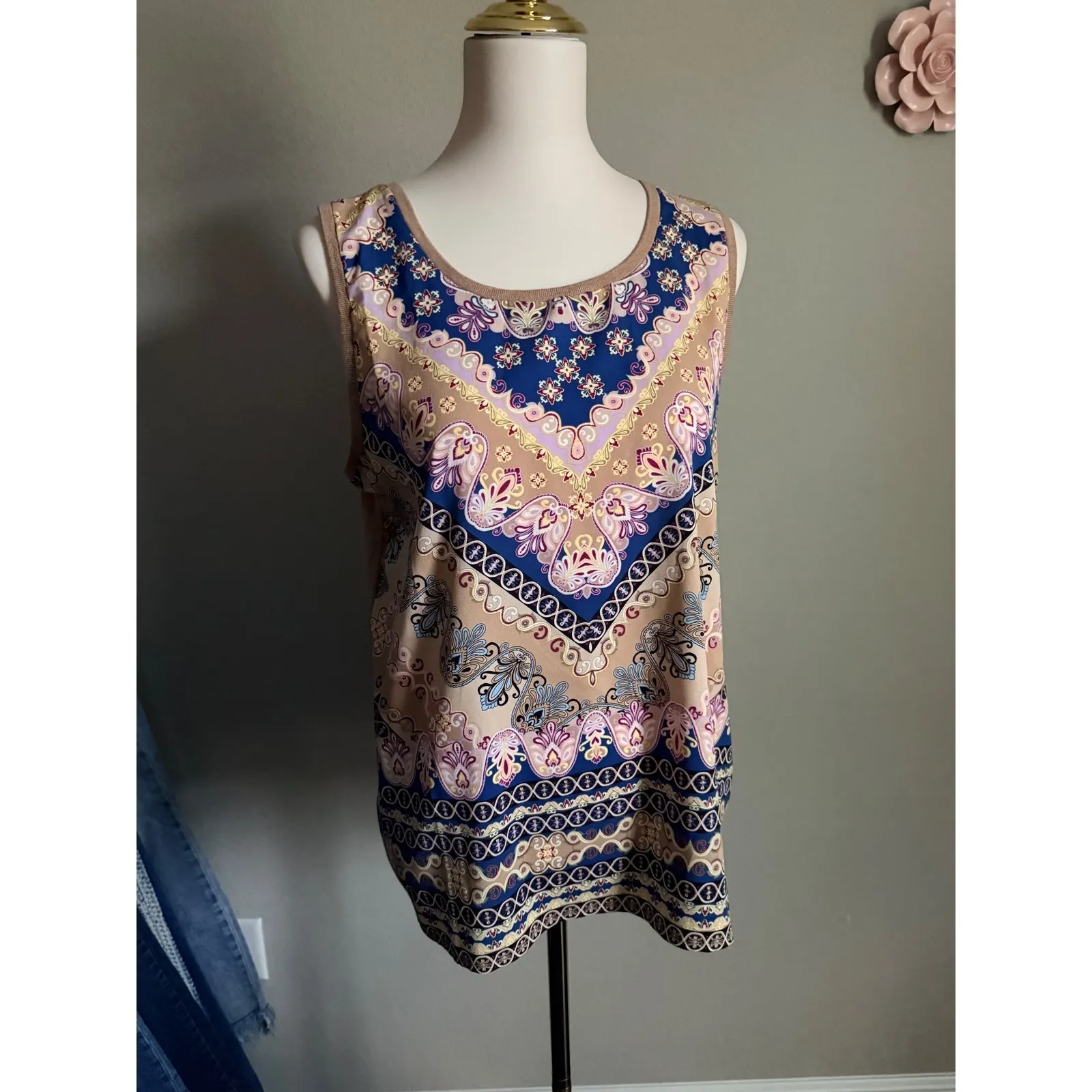 Chicos Linen Blend Sweater Cardigan Set with Paisley Print Back Panel Women Sz L - Image 4