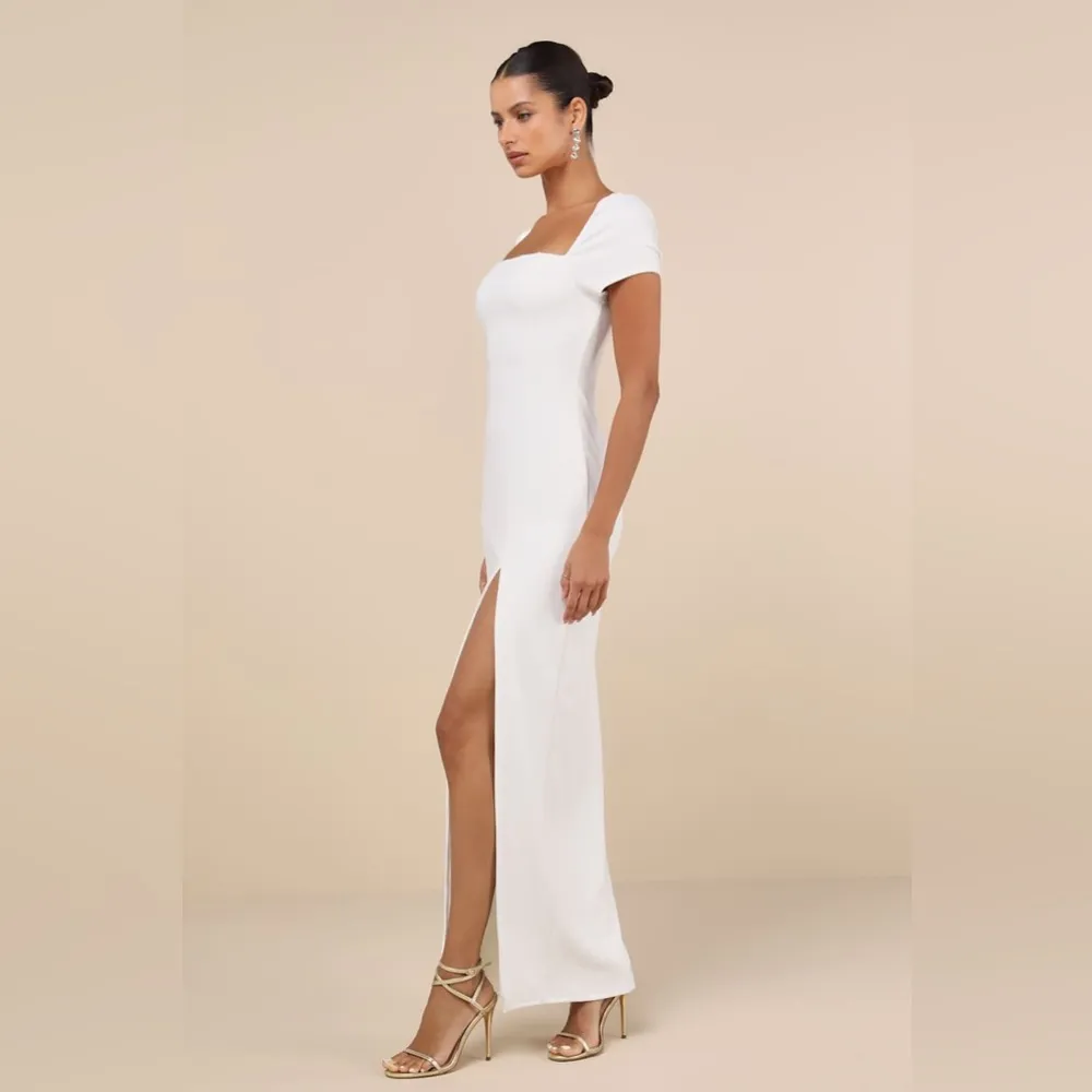 LULU’S Magnificent Impression White Square Neck Short Sleeve Maxi Dress - Image 6