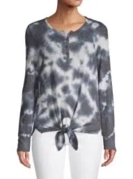 C & C California Navy Tie Dye Henley Large Top - Image 2