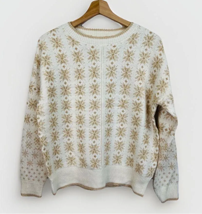 NWT Workshop Republic Clothing Womens Sweater Size S Fair Isle Cream Gold Cozy - Image 2