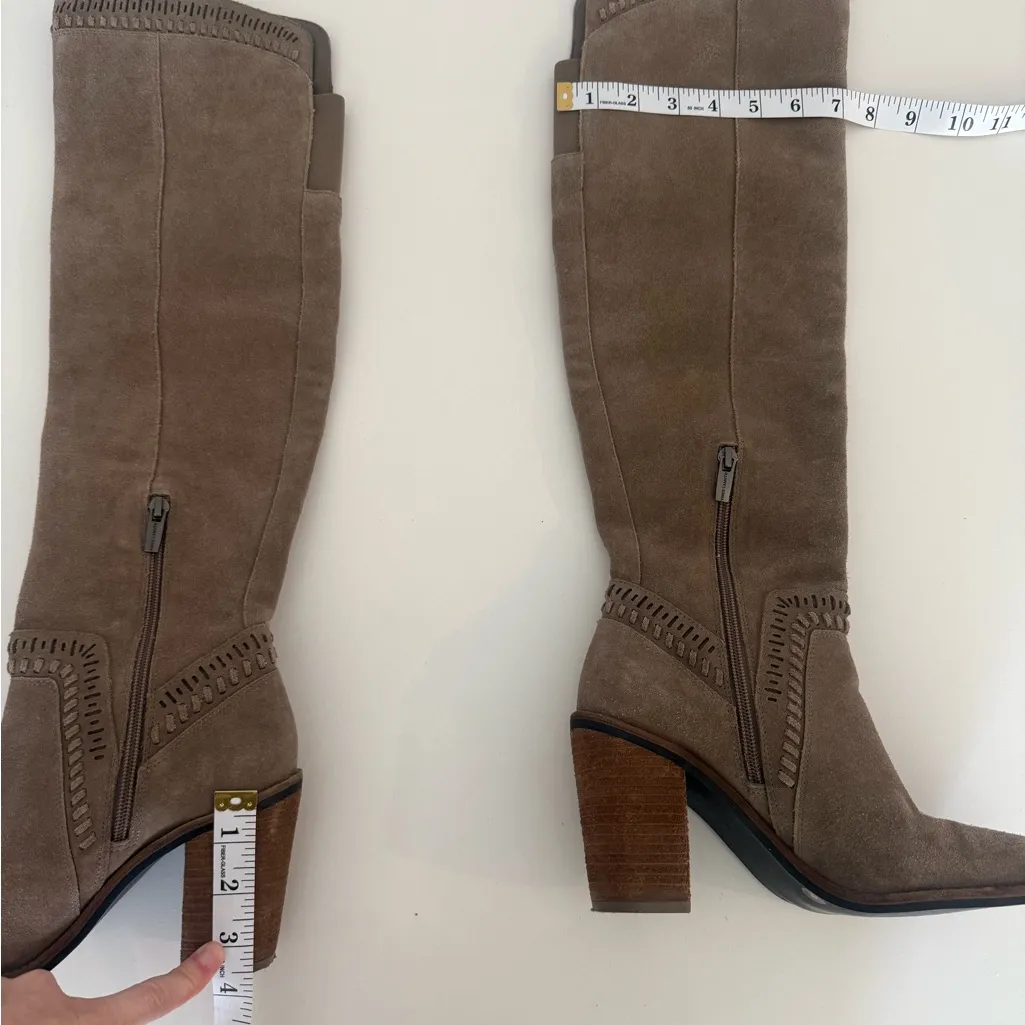 Vince Camuto Madalee Stylish gray/ Tan Suede Leather Knee-High Boots Sz 8 - Image 12