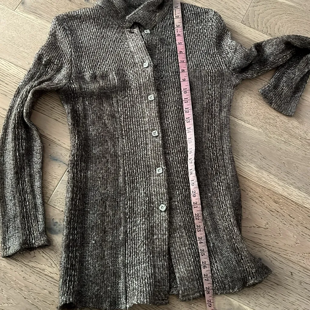 VINTAGE brown woven crochet button knit sweater Gray - Image 7