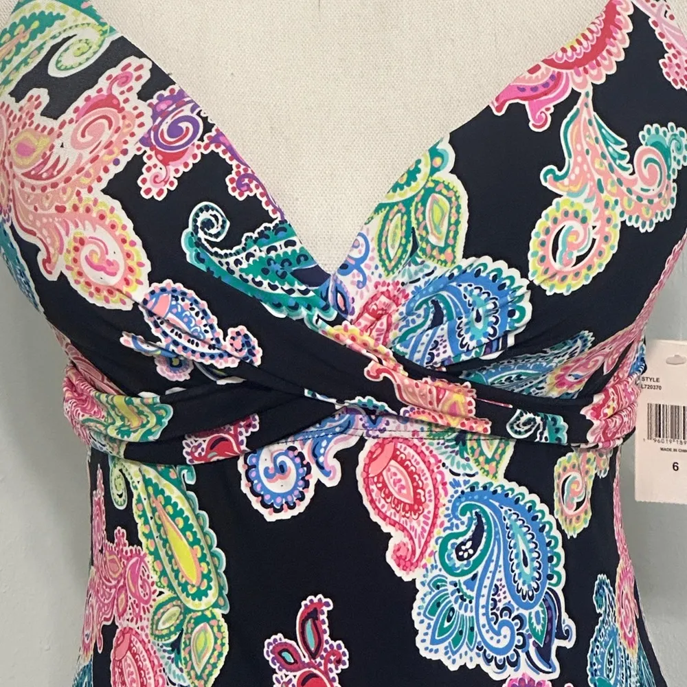 Leilani Boutique Poolside Paisley Gemini Tankini Swim Top with Padded Bra NWT Black Size 6 - Image 7